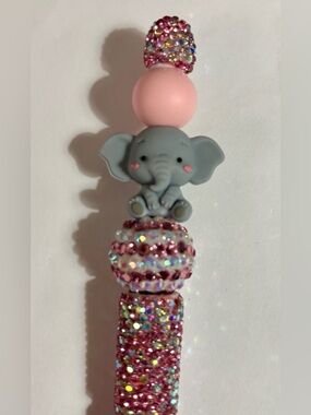 NEW Pink Rhinestone Bead Pen with Cute Elephant Topper
